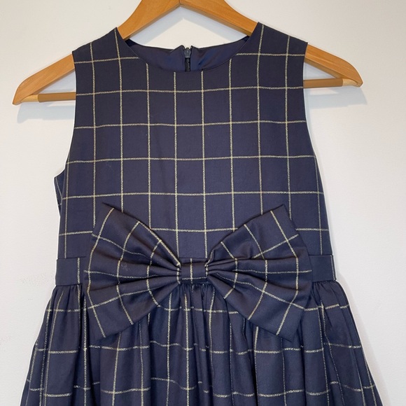 HP! Bardot Junior Navy & Gold Windowpane Dress with Bow Girls Size 14 - Picture 7 of 10